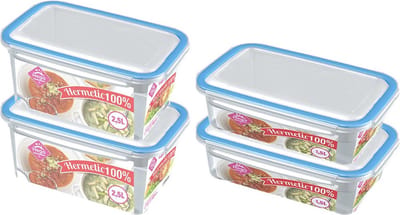 4x Voorraad/vershoudbakjes 1,5 en 2,5 liter transparant/blauw plastic/kunststof - Kiev - Luchtdicht/hermetisch afgesloten vershouddoos bakje - Mealprep - Maaltijden bewaren