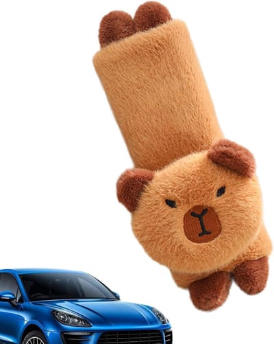 Autostoel Gordelpads - Dierenkussen Veiligheidsgordel - Comfortabel Reizen - Schattig Capibara Design - 19 x 8 cm - Bruin