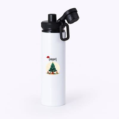 Hacebo® - Kerst kerstboom met eigen naam waterfles met draaidop zwart - Kerstmis - Kerst beker - winter - kerst - christmas - kerst cadeau - water fles - 850ML
