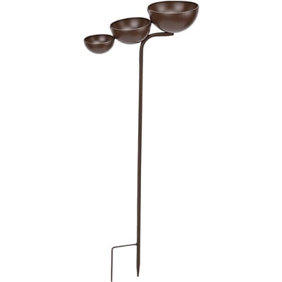 Attrape-pluie à 3 bols Piquet de jardin Bain d'oiseaux en fer Support pour plantes Support d'eau Collecteur de pluie pour décoration de jardin extérieur Bronze