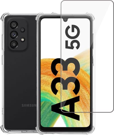 Geschikt voor Samsung A33 5G Hoesje + Screenprotector – Gehard Glas Cover – Shock Proof Case – Transparant