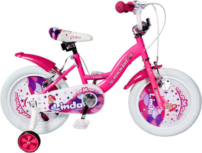 Berlin Bike Linda meisjesfiets 16 inch roze – zeemeermin – kinderfiets met zijwieltjes voor 4-, 5- en 6-jarige kinderen – fiets 16 inch