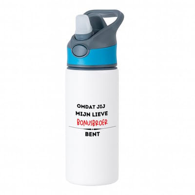 Hacebo® - omdat jij mijn lieve bonusbroer bent waterfles met rietje blauw - Broer - de liefste bonusbroer - verjaardag - cadeautje voor broer - kado - geschenk - water fles - 650ML
