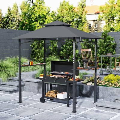 REDOM BBQ Tent / Barbecuepaviljoen met Dubbel Dak - Brandveilige Grill Overkapping incl. LED & Flessenopener - Donkergrijs