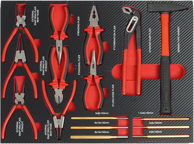 TRUTZHOLM - Professioneel gereedschapsset - Werkplaatswagen 16-delig - Hamer, tangen, doorbreker voor monteurs - 51x40x4 cm - rood