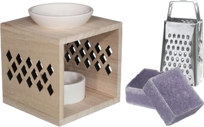 Ideas4seasons Amberblokjes/geurblokjes cadeauset - lavendel - inclusief geurbrander en mini rasp