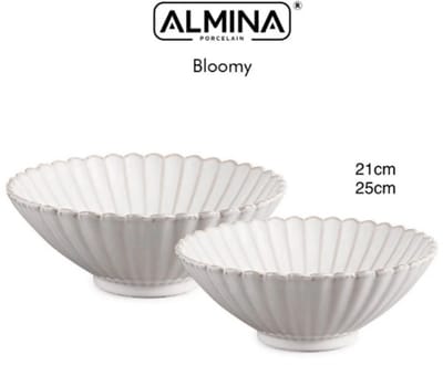Almina Bloomy 2-delige Serveer- en Saladeschaal Set – Porselein – Bloemvormig Design – Elegant & Duurzaam – 21 cm & 25 cm