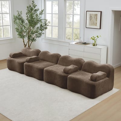 BLACKCOLORS Modulaire 4-zitsbank Boneless, golvende vorm, schuim met hoge dichtheid 32D, diepe zitting, afneembaar armleuningkussen, ideaal voor de woonkamer, bruin