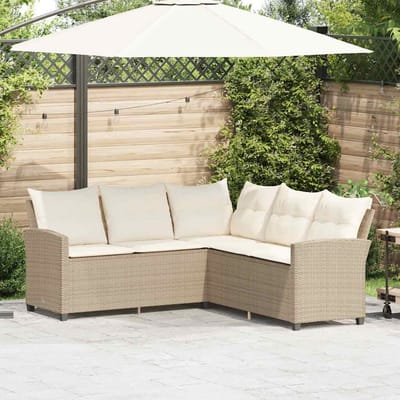 vidaXL - Loungebank - met - kussens - L-vormig - poly - rattan - beige