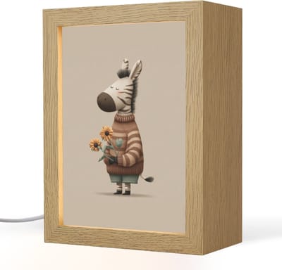 Nachtlampje 15x20 cm - Kinder lamp - Zebra - Zonnebloemen - Warm - Tafellamp kinderkamer - Slaapkamer lamp - Bedlamp kinderen - Kinderlampje stopcontact - Wandlamp babykamer - Nachtlampjes