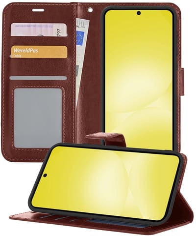 Hoesje - Met Pasjeshouder - Geschikt voor Samsung Galaxy A56 - Luxe Bookcase Portemonee - Flip Case - Kunstleer Book Case - Flipcase - Book Cover - Walletcase - Portemonneehoes - Telefoonhoesjes - Bruin