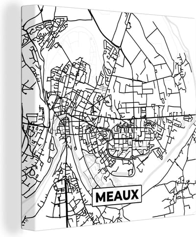 Canvas Schilderij Stadskaart - Frankrijk - Meaux - Kaart - Plattegrond - Zwart wit - 20x20 cm - Wanddecoratie
