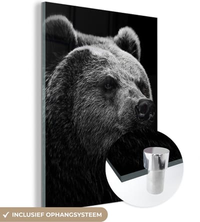 MuchoWow® Glasschilderij 120x160 cm - Schilderij acrylglas - Beer - Licht - Zwart - Foto op glas - Schilderijen