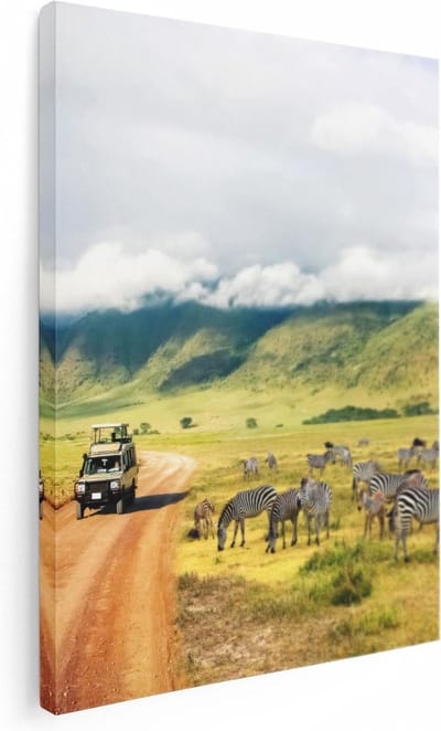 Artaza Canvas Schilderij Safari - 30x40 cm - Klein - Wanddecoratie Zebra - Muurdecoratie Wilde Dieren - Schilderijen Op Canvas