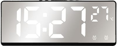 Multifunctionele elektronische klok, high-definition LED-display, 17,4 x 6,8 x 2,3 cm, zwarte schelpspiegel met wit licht