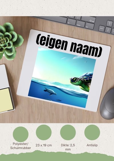 Akyol - schildpad in de zee met eigen naam Muismat - Schildpad - schildpad liefhebbers - iemand die houdt van schildpadden - verjaardag - cadeau - kado - geschenk - 23 bij 19 cm