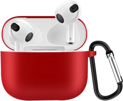 Peachy Solid Protection siliconen hoesje met haak geschikt voor AirPods 3 - rood