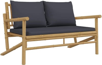 Tuinbank Bamboe - Buitenbank Parkbank - Ontspannen in de tuin - Inclusief comfortabele kussens - 75x115x74 cm - Donkergrijs