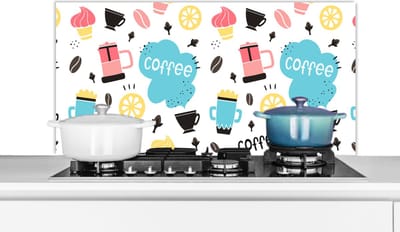Spatscherm keuken 100x50 cm - Kookplaat achterwand Patronen - Koffiebonen - Koffie - IJs - Muurbeschermer - Spatwand fornuis - Hoogwaardig aluminium