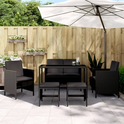 vidaXL - 6-delige - Tuinset - met - kussens - poly - rattan - zwart