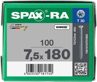 Spax-ra Kozijnschroef T-star Plus T30 Volle Draad Wirox Ø7,5x180mm 100 St