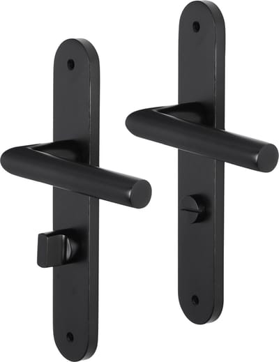 Impresso binnendeurbeslag London - Ovaal deurschild met schroef en toiletsluiting - Aluminium - Zwart