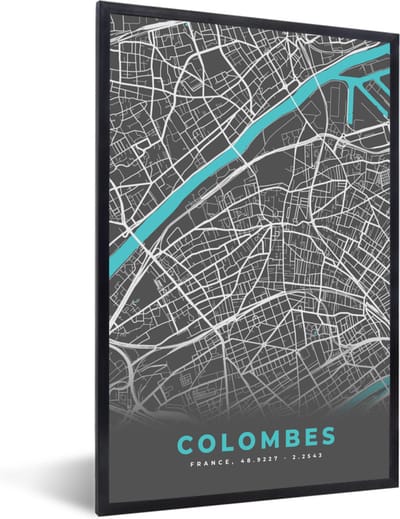 Fotolijst incl. Poster - Colombes - Kaart - Stadskaart - Plattegrond - Frankrijk - 40x60 cm - Posterlijst