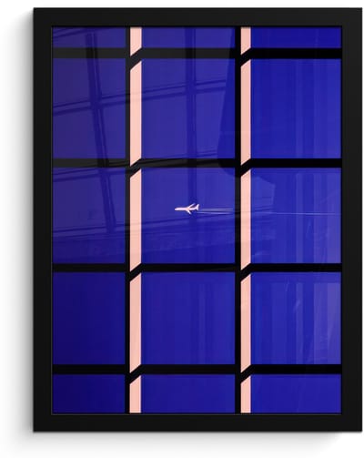 Poster in lijst - Fotolijst 30x40 cm - Posters - Vliegtuig - Ruiten - Blauw - Rechthoekig - Posterlijst zwart - Decoratie - Wanddecoratie woonkamer - Muurdecoratie slaapkamer - Kerstversiering - Kerstdecoratie voor binnen - Kerstmis