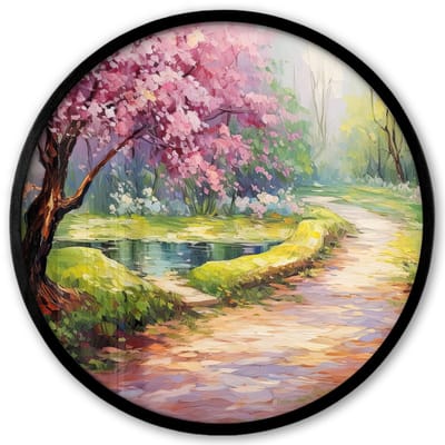 Poster in lijst Rond - Fotolijst 40x40 cm - Posters - Watercolor - Natuur - Bomen - Kunst - Bloemen - Ronde posterlijst zwart - Decoratie - Wanddecoratie woonkamer - Muurdecoratie slaapkamer