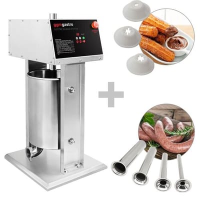GGM Gastro Elektrischer Wurstfüller & Churro-Maschine - 25 Liter - 180 Watt - Edelstahl - inkl. 4 Wurstfüller- & 3 Churro-Füllrohre