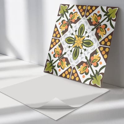 Wallfluent Vinyl Tegels - Bloemenpatroon in Symmetrie Zelfklevende PVC Tegels - 30 cm x 30 cm - Groente Vinyl Tegels - Set van 9 - Vierkant PVC Tegels - Patroon Plaktegels - Vinyl Vloer Tegels - Plaktegels Keuken en Badkamer