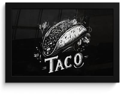 Poster in lijst - Fotolijst 30x20 cm - Posters - Taco - Kruiden - Witte krijtstijl - Tekst - Posterlijst zwart - Decoratie - Wanddecoratie woonkamer - Muurdecoratie slaapkamer
