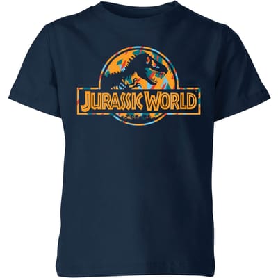 Jurassic Park Logo Tropical Kids' T-Shirt - Navy - 98/104 (3-4 jaar)