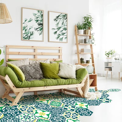 Antislip vloerstickers met beschermlaag - CILVIA vloertegels - 60x135cm - 10 zeshoekige stickers 30x26cm