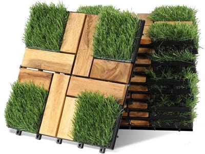 Houten Tegels - Balkontegels Kunstgras - Buiten Verfraaien - Praktisch Kliksysteem - 30x30 cm - Groen Houtkleur