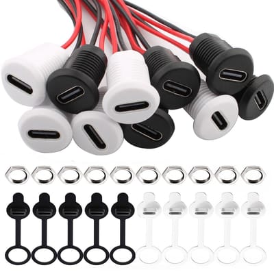 RUNCCI-YUN 10x USB C Soldering Connector met 150mm Kabel - Snelladen, Dust Caps en Moeren