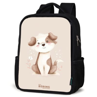 NoBoringSuitcases.com® - Rugzak zwart - Schooltas jongen & meisje - Hond in de kleuren bruin en beige - Rugtas voor school - Boekentas kind - Schoolrugzak - Kinderrugzak