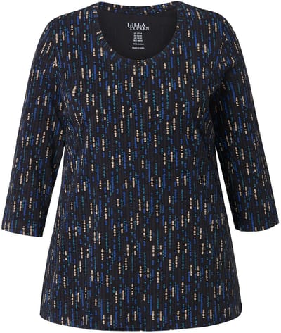Ulla Popken - Dames - Shirt A-lijn ronde hals 3/4-mouwen - Zwart - Maat 54+
