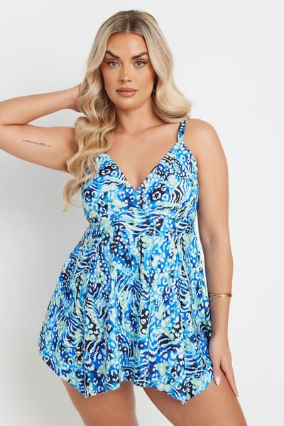 Yours Tankinitop Met Gemengde Dierenprint En Omslag In Blauw Size 42