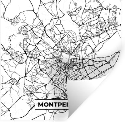 Muurstickers - Sticker Folie - Montpellier - Stadskaart - Plattegrond - Kaart - Frankrijk - Zwart wit - 100x100 cm - Plakfolie - Muurstickers Kinderkamer - Zelfklevend Behang XXL - Zelfklevend behangpapier - Stickerfolie
