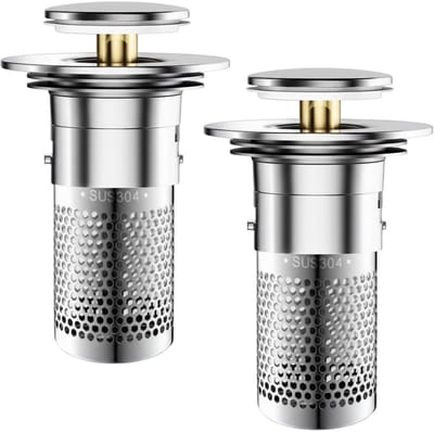 Dailygoods - 2 Stuks Pop-Up Wastafelstoppen voor 34-40 mm Afvoer - Roestvrijstalen Afvoerstop met Zeef