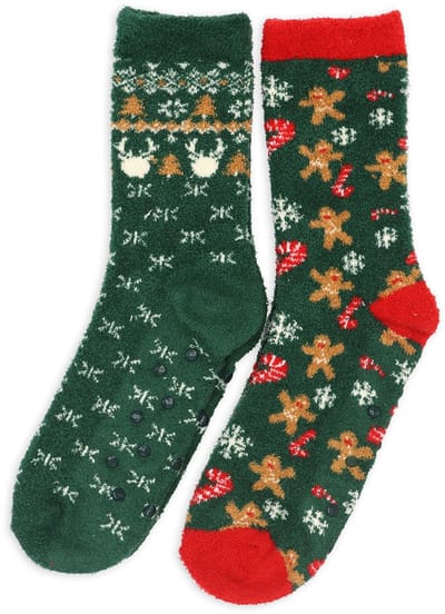 HUISSOKKEN-ANTI-SLIP-1 MAAT- HOMESOCKS-KERST-COMB GREEN 2-PACK