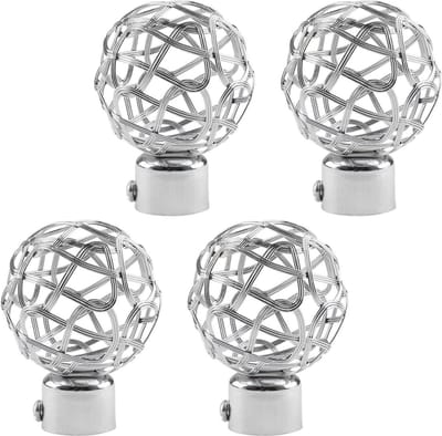 Gordijneindstukken 4 stuks - Decoratieve Roede Doppen - Raamdecoratie Afwerking - Uniek Hol Ontwerp - Voor 25mm Staven - Zilver