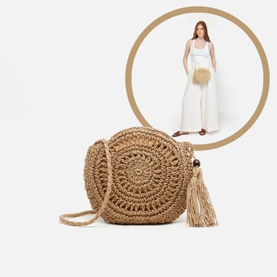 FLIPFLOP CLUB® Rolling Rotan Shoulder Bag | Coffee | Tasje | Stro Tas | Schoudertas, Modieuze Holle Strandtasje Voor Op Reis Of Vakantie