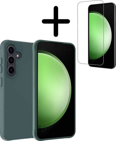 Hoesje Met Screenprotector - Geschikt voor Samsung Galaxy S23 FE - Sterk & Shockproof - Back Cover - Siliconen Case - Telefoon Hoes - Donkergroen