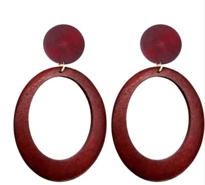 Clip oorbellen -Tasha- Bordeaux rood -hout- 8 cm- geen gaatje- Charme Bijoux