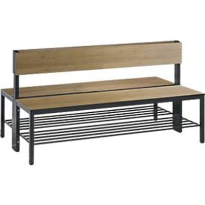 Basic Plus bank, 2-zijdig, met rugleuning en schoenenrek, 4-poots frame zwart-grijs RAL 7021, B 1500 mm, eiken Ser.