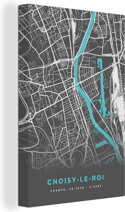 Canvas Schilderij Plattegrond - Stadskaart - Kaart - Frankrijk - Choisy-le-Roi - 20x30 cm - Wanddecoratie