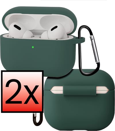 Hoes - Geschikt voor Apple Airpods Pro 3 - Siliconen Hoesje met Clip - Silicone Case Cover - Donkergroen