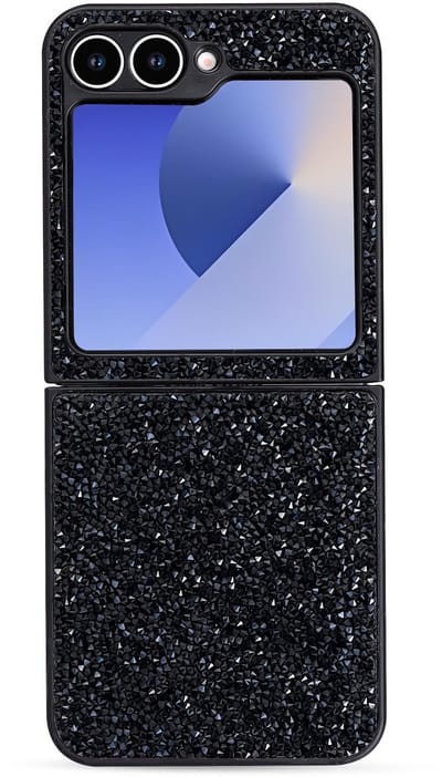 Casemania Hoesje Geschikt voor Samsung Galaxy Z Flip 5 - Zwart - Diamant Glitter Back Cover